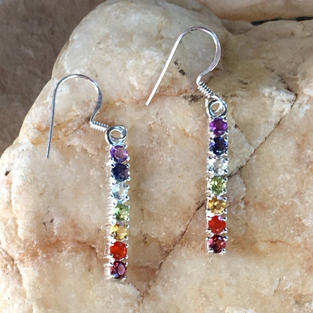 Genuine gemstone chakra 925 sterling silver earrings NWT